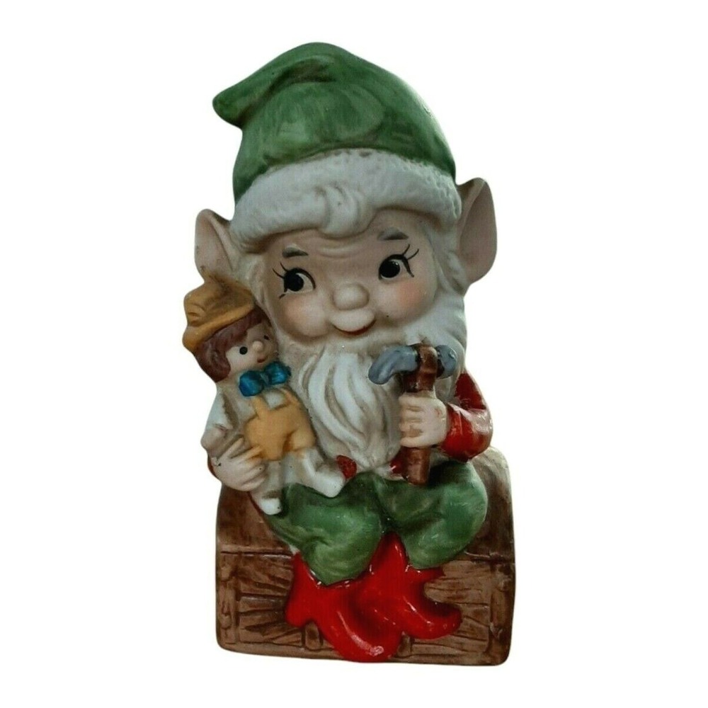 3 Vintage Homco Elf elves Christmas #5406 ceramic toymaker train doll - Picture 4 of 6